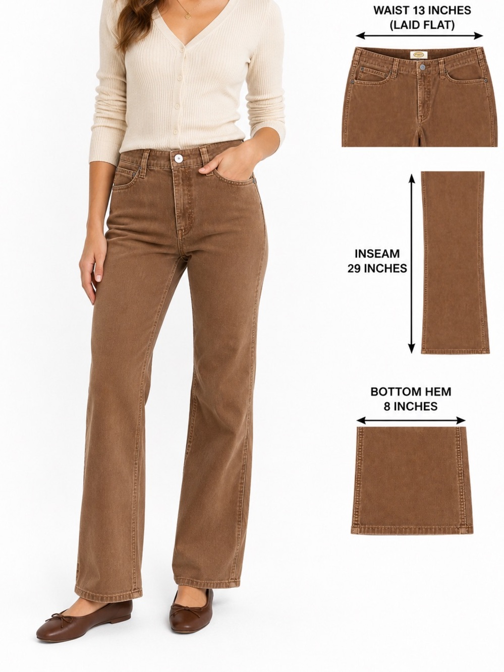 Vintage Talbots Stretch Corduroy Pants Size 4 Brown Straight Bootcut 26x29 90s